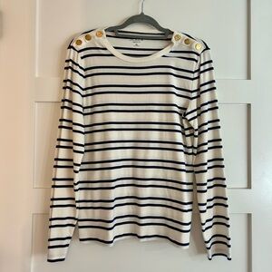 Striped Long Sleeve Mariner tee with Gold Button Accents